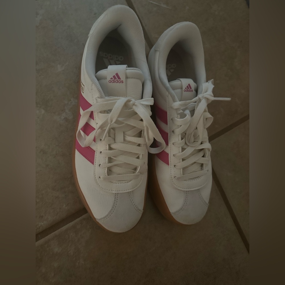 Adidas Women's White and Pink Sneakers